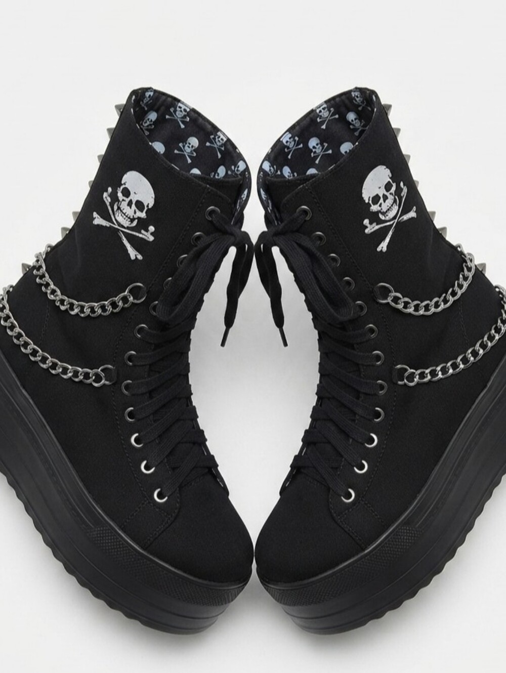 Lamoda Black Skull Chain Platform Combat Boots Size 7 Lightweight Punk Goth